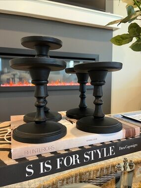 Pottery Barn Black Turned Black  Candlestick Set of Four